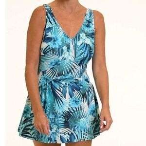 Maxine of Hollywood Indigo Palms Empire Swim Dress in Blue Size 12